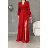 Black Crepe Fabric Front Knot Detail Maxi Length Long Sleeve Double Slit Dress