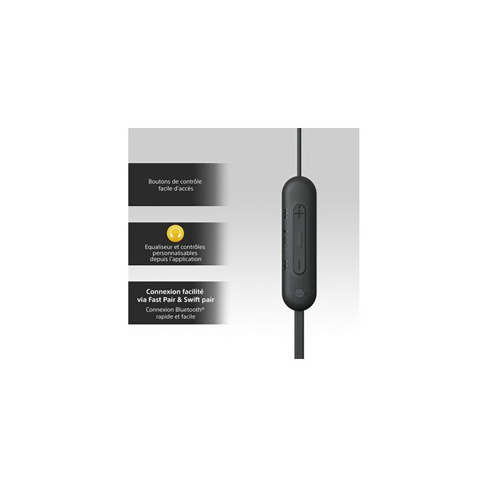 Ecouteurs Bluetooth Étanches Intra-auriculaires Noirs - 25h D'autonomie - SONY WI-C100-Accessoire-HIGH-TECH