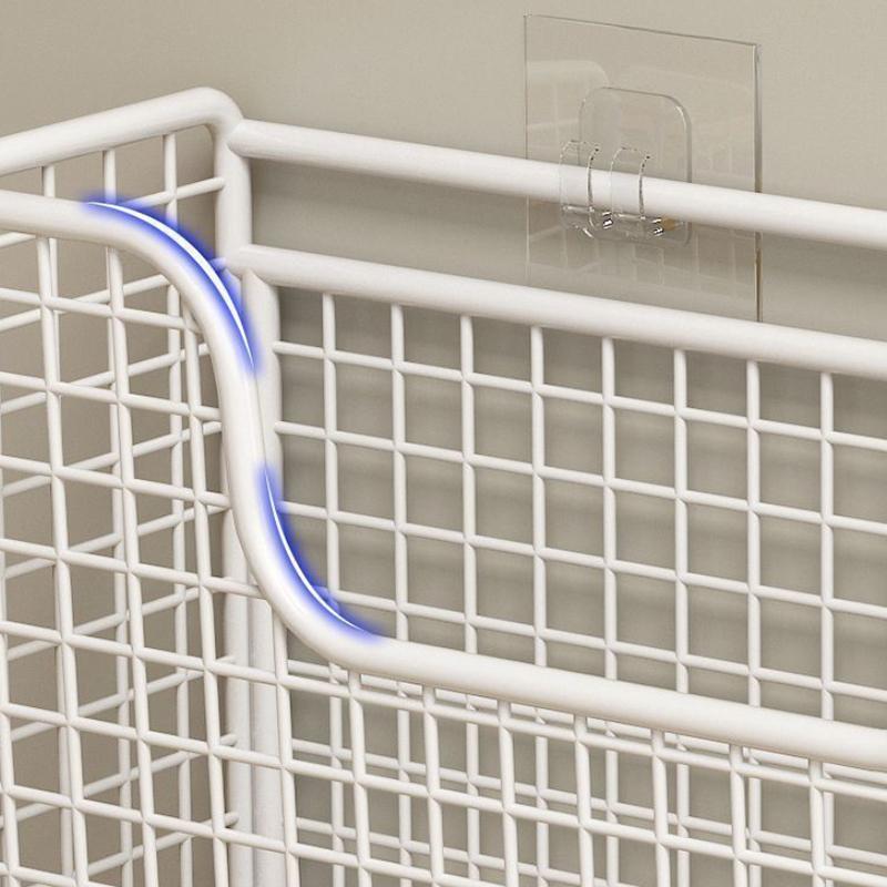 1Pc Iron Storage Rack With 2 Patch Hooks Punch-free Kitchen Cabinet Door Inner Wall-mounted Shelf Storage Box