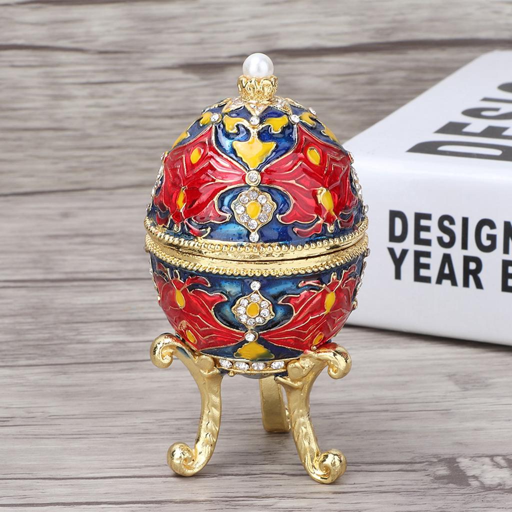 Fdit Vintage Enamelled ster Egg Jewelry Box, Zinc Alloy Diamante Jewelry   with Antique Floral Pattern, Decorative for Women, ster Houses and
