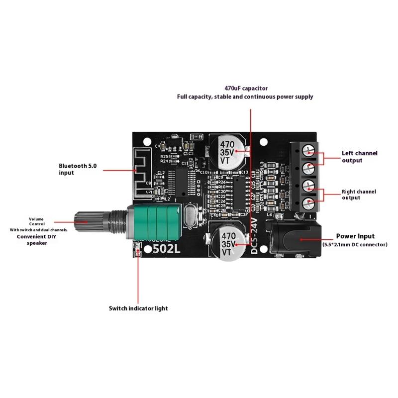 ZK 502L 2.0 Channel Digital Sound Module 2x50W Wireless 5.0 and Dependable Power Supply Design
