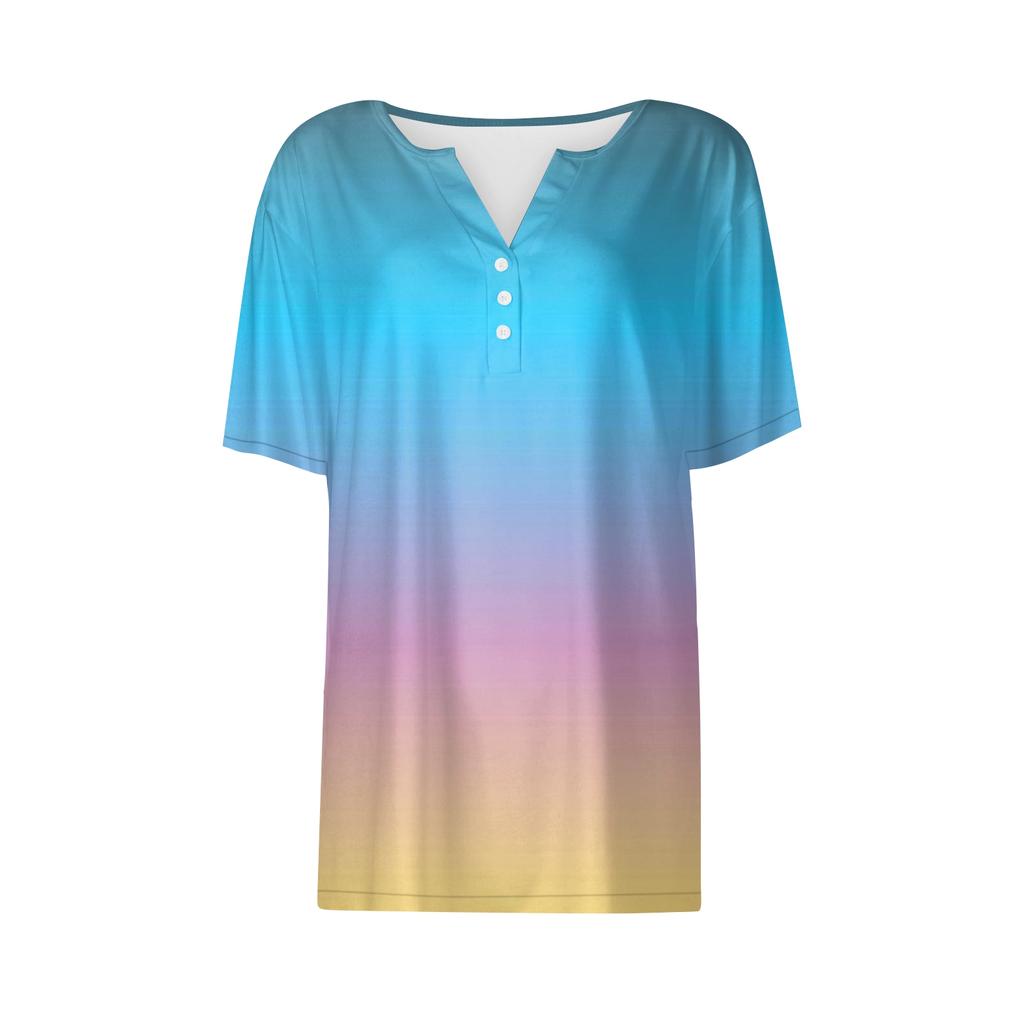 Women's Fashionable Casual Short-sleeved Gradient Printed V-neck Top