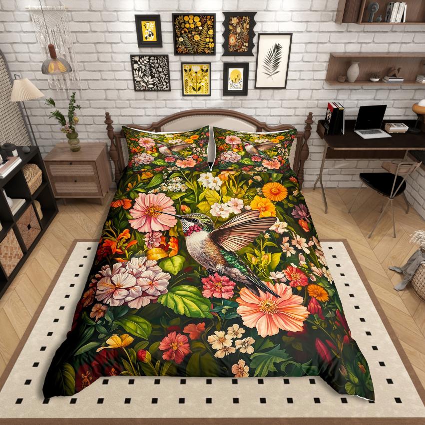 Comforter Homewish Rustic Hummingbird Modern Aesthetic Art Comforter Setcountry Flower Floral Bed Set For Girl