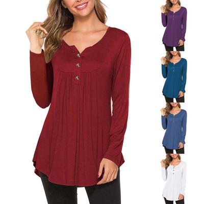 Túnica feminina de manga curta, tops soltos, casuais, plus size, túnica plissada, botões, casual, verão, primavera, camisetas, tops para mulheres