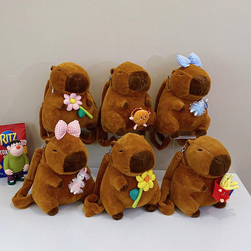 Yellow Rabbit Capybara Flower Burger Plush Backpack Animal Gift Doll Bag