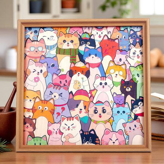 Yousheng  Wooden Cat Coloring Puzzle Kit with Marker Pens Glue DIY Hand-Painted 3D Irregular Cartoon Kitten Puzzle Photo Frame Decoration Ornament