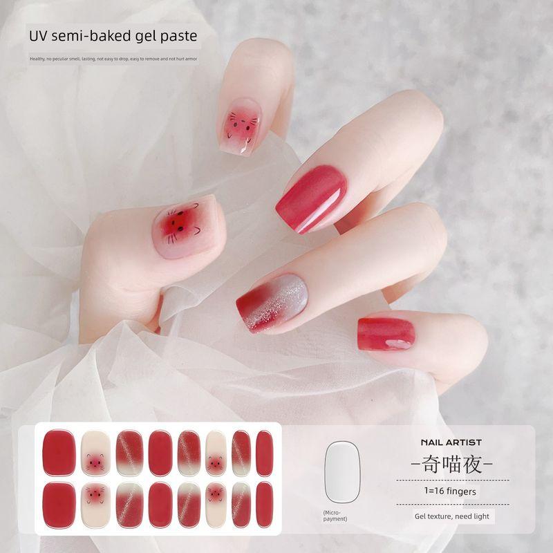

[Manmi] Leyuduo Cartoon Gel Nail Sticker Full Paste Semi-Curing Phototherapy Heating Lamp Hardening Nail Stickers Qimeow Night [16 fingers] needs baking lamp