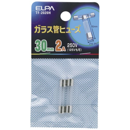ELPA skleněná trubička pojistka pojistka ochrana kabeláže 250V 2A 30mm 2 kusy TF-2020H