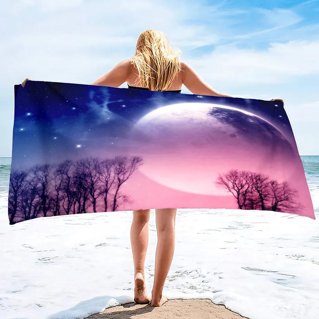 Microfiber Moon Beach Towel Oversized,Quick-dry Bath Towel,Super Absorbent Beach Towels Sandless for Bathroom Swim Sport Shower