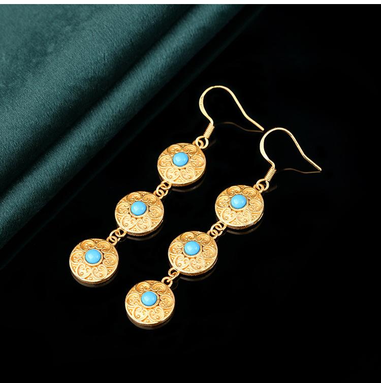 Natural Turquoise Bohemian Drop Dangle Earrings Gemstone Hook 18K Gold Plated