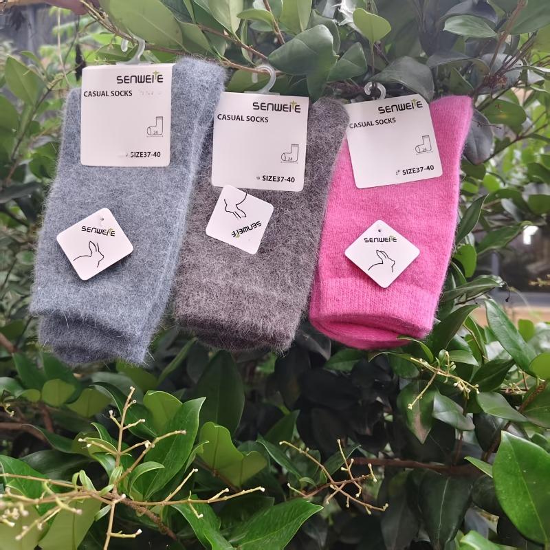 3PAIRS medium tube women's autumn and winter thick socks, warm and cold-proof, simple design in solid color, versatile for commuting!