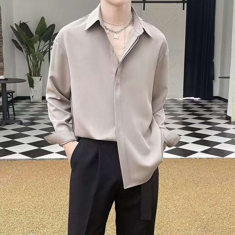 High End White Shirt Men'S Long Sleeved Spring Ice Feeling Light Mature Style Shirt Korean Version Trendy Handsome On Clothes Men