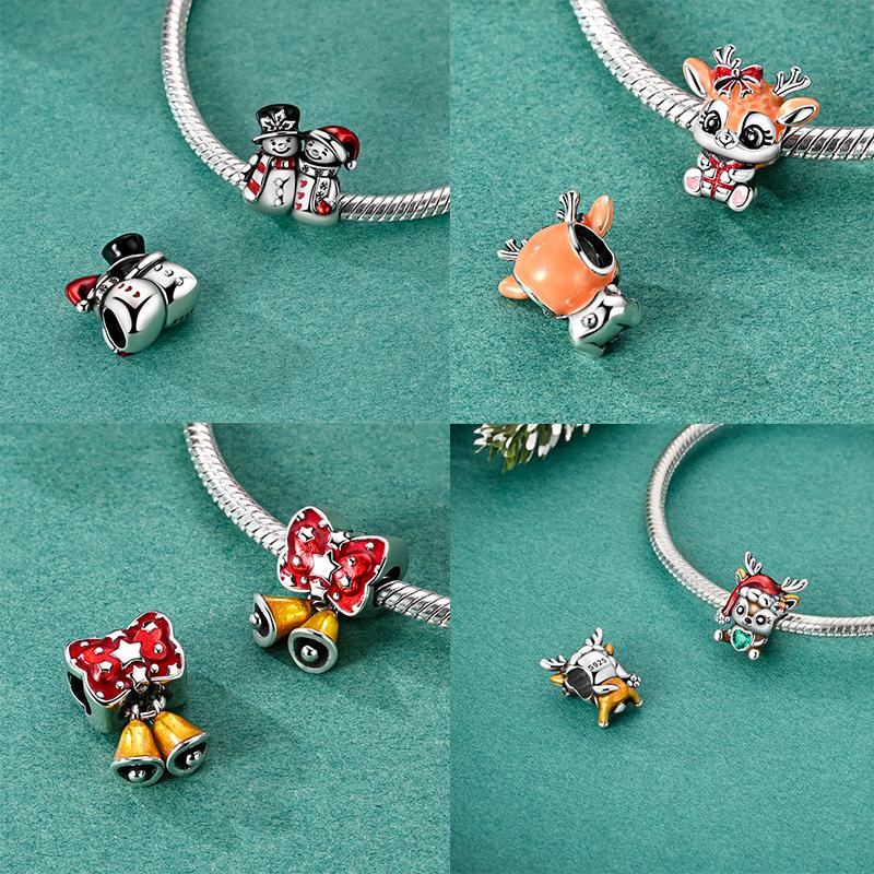 Winter Copper Original Christmas Charms Bead Pendant Fit Original Bracelet Necklace For Women Diy Jelwelry Gift