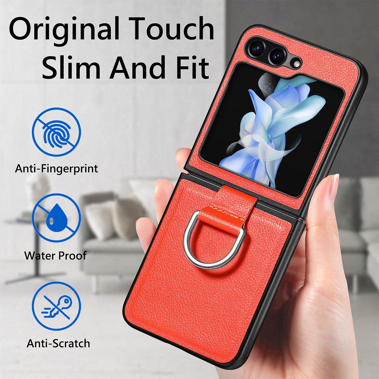 

Кожаный чехол с защитой от царапин для Samsung Galaxy Z Flip 5 Flip4 Flip5 Flip 3 4 Flip3 Zflip5 5G складной чехол с кольцом на палец for Samsung Z Flip 5 чёрный