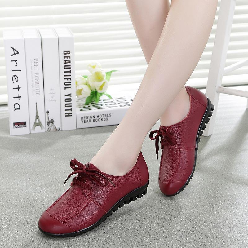Spring new mother shoes single shoes flat middle-aged square dance lace-up single shoes large size women's shoes deep mouth