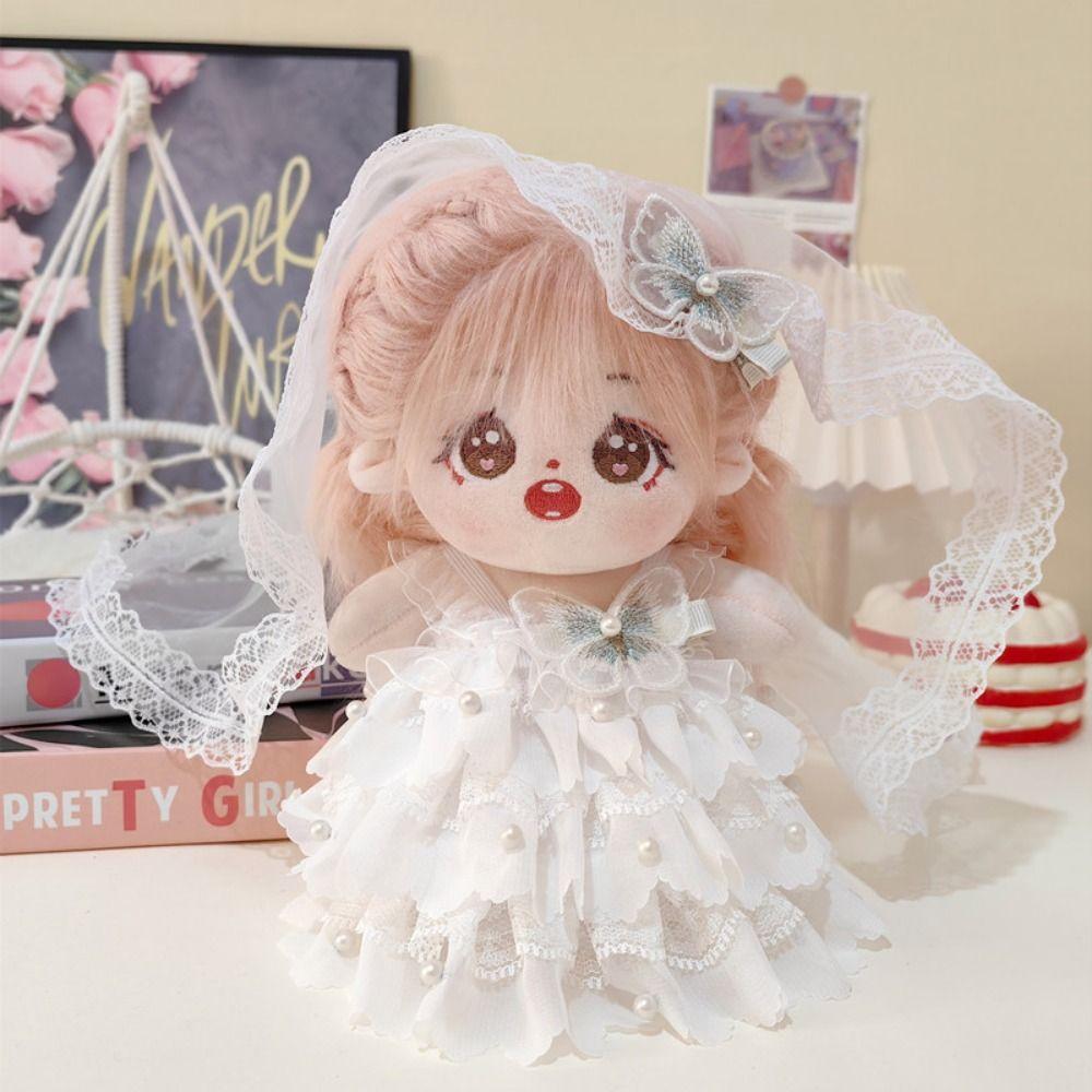 White Gauze Skirt Cotton Doll Outfit Dress 20cm Doll Flower Dress  DIY Keychain Pendant