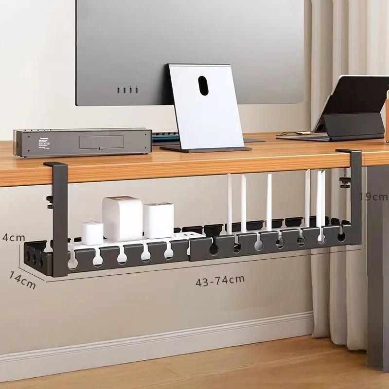 Telescopic Under Table Storage Rack Metal Cable Management Tray Home Office Desk Wire Organizer No Punching Storage Accessories