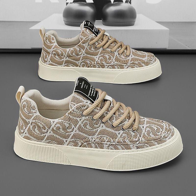 Canvas Shoes Men's Spring and Autumn New Low Cut Casual Board Shoes Thick Soled Lace Up Anti Slip Sports Board Shoes 2025