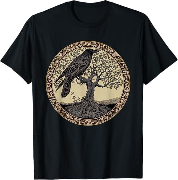 Crow Tree Of Life Celtic Viking Yggdrasil Raven Black Bird Tee T-Shirt S-3XL XXL