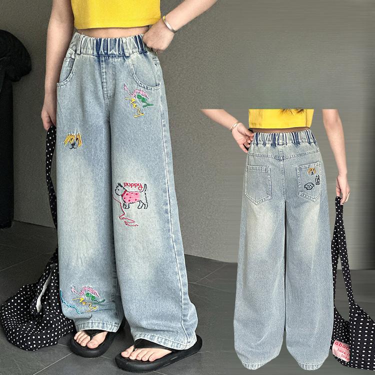 

Джинсы прямого кроя для девочек, тренд весна-осень, брюки широкие, брюки для девочек, свободные брюки, детская одежда 170