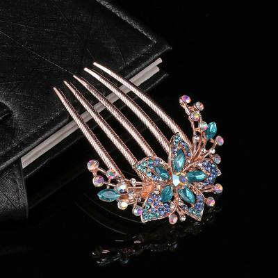 Women Hair Accessories Bride Hair Jewelry Shiny Rhinestone Hairpin Hair Comb Inlaid Flower