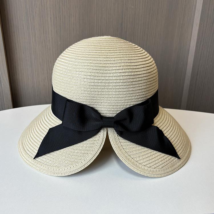 Soft sunshade straw hat women's summer travel vacation sun hat sweet bow big hat foldable beach hat