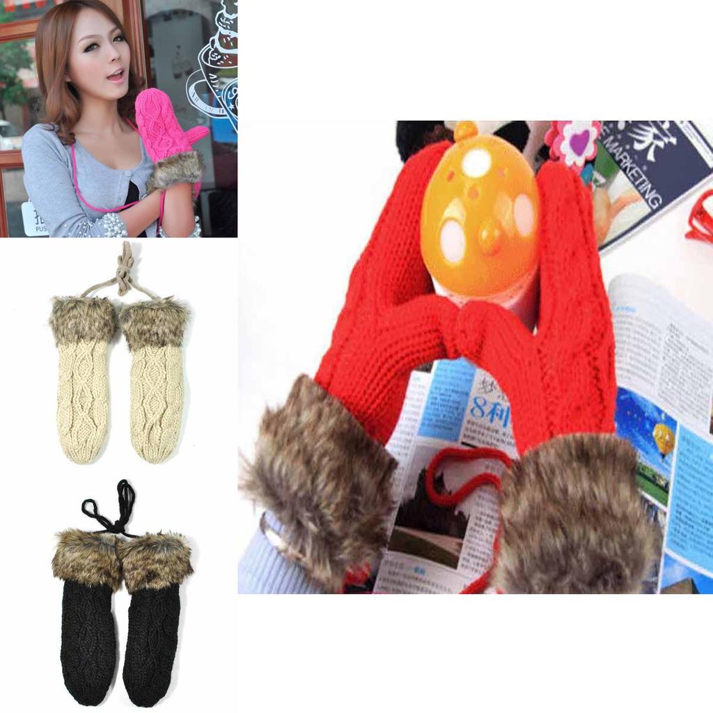Guantes Cálidos de Dibujos Animados para Mujeres y Niñas Mitones de Invierno Tejidos Lindos Con Confort Acogedor
