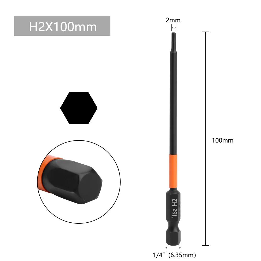 1pc 50/100mm Hex Head Wrench Drill Bit 1/4" Shank Quick Release Magnetic Screwdriver Bit H1.5 H2.5 H3.0 H4.0 H5.0 H6.0
