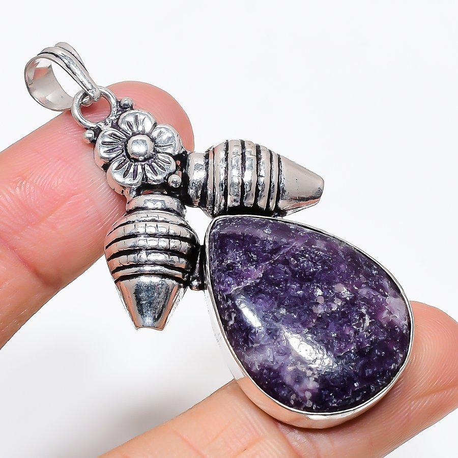 Lepidolite Gemstone Handmade 925 Sterling Silver Jewelry Pendant 2.44" KJ-164