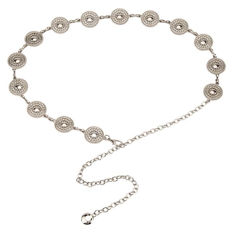 

Европейская и американская круглая полая металлическая поясная цепочка для женского богемного украшения талии, модный универсальный ремень для женщин