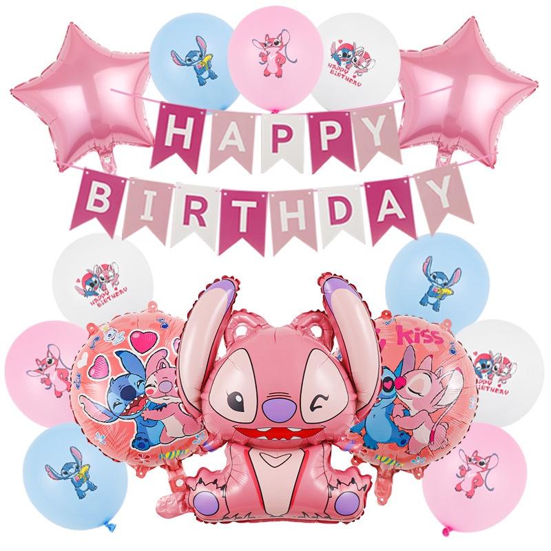 Uroczy różowy zestaw balonów aluminiowych z ściegiem, dekoracja urodzinowa dla dziecka w przestrzeni międzygwiezdnej