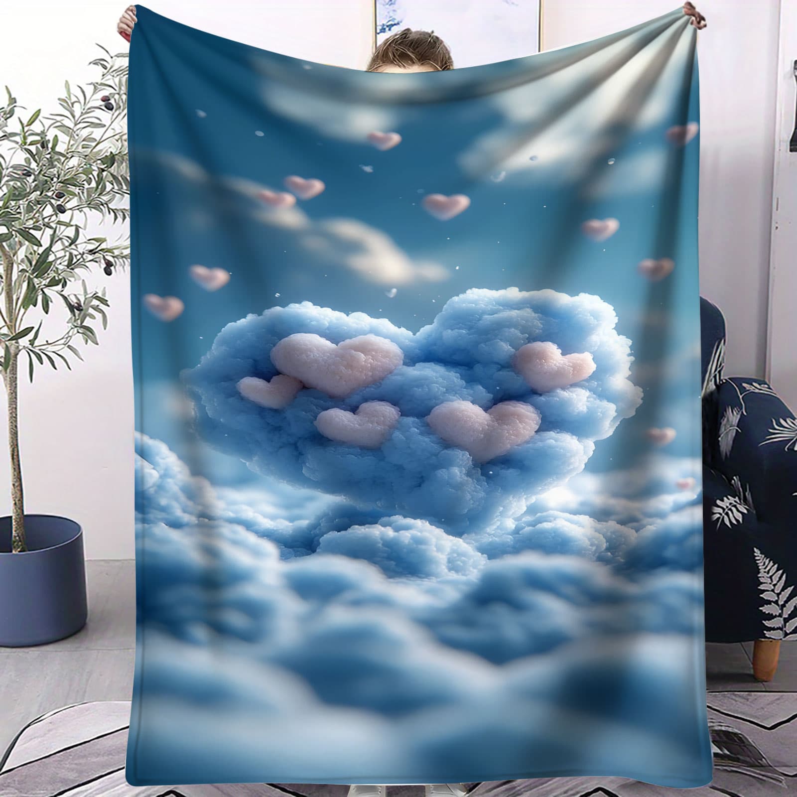 

Pink Fluffy Love Heart Blanket Soft Throw for Kids Room Sofa Bed Camp Living Cute Decor Ideal for Family Love Enthusiasts 75x100cm