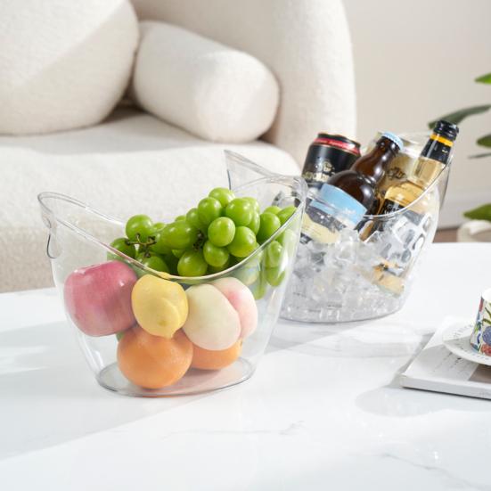 Ice Bucket for Beer Transparent Plastic Wine Cooler with Handle 4L/8L Capacity Heavy Duty Champagne Tub for Part