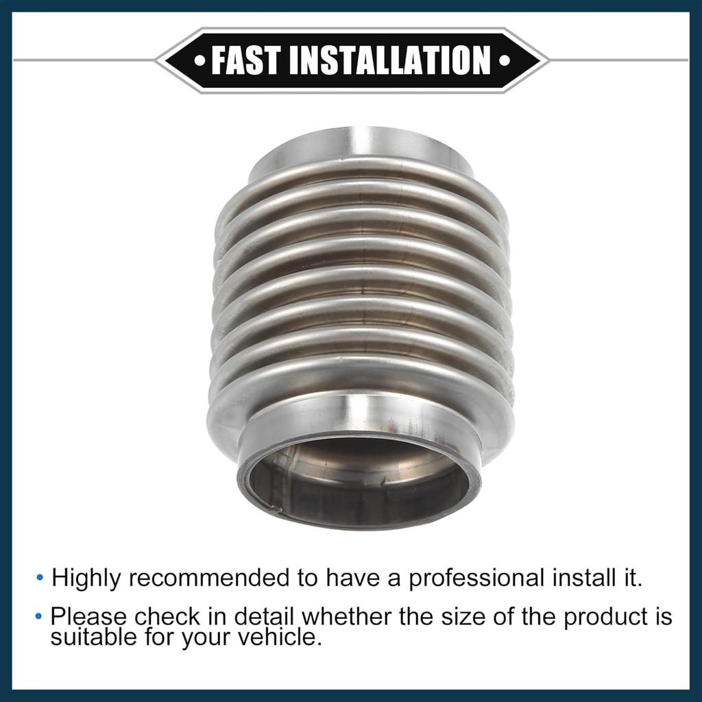 Car Exhaust Flexible Pipe, 50.8x82mm 2"x3.23" Exhaust Flex Connector Pipes Bellows Universal for Car Durable Stainless Steel Silver Tone Automotive