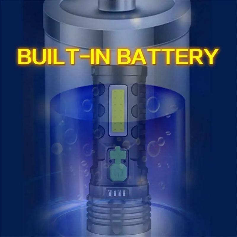 Solar USB Rechargeable LED Flashlight COB Side Light 4 Gears Strong Light 1200mah  Power Display Waterproof Outdoor Lantern