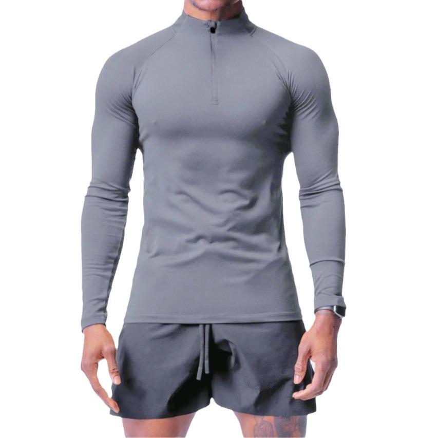 Pánské podzimní/zimní rychleschnoucí tričko s dlouhým rukávem, vysokým límcem a polovičním zipem, slim fit, na běhání