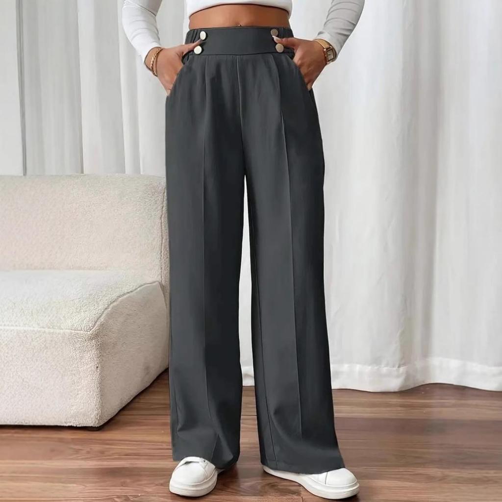 New Vertical Floor Length Casual Pants, High Waisted Pants, Loose and Elegant Straight Leg Women's Niche Design, Solid Color Pants