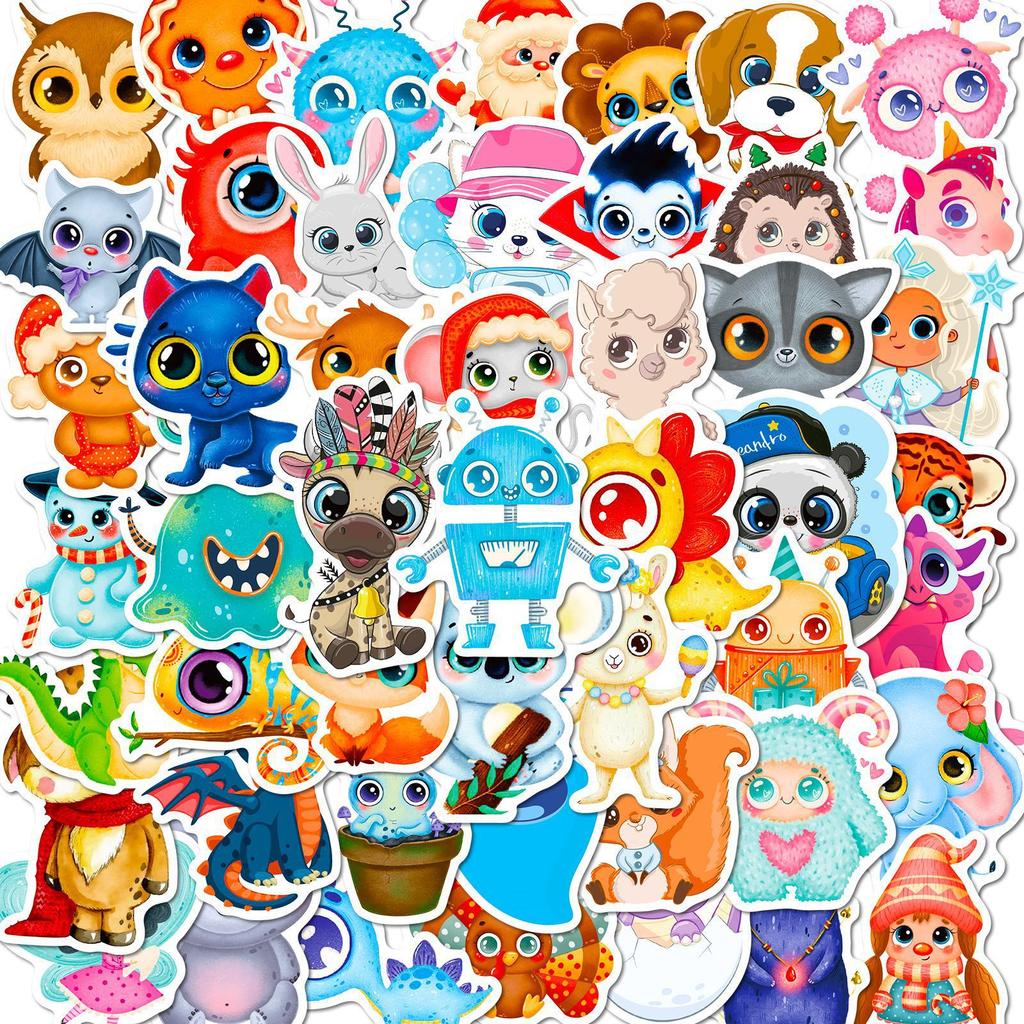 50 Big Eyed Animal Graffiti Stickers Best Selling Waterproof Creative Stationery Stickers Pencil Case