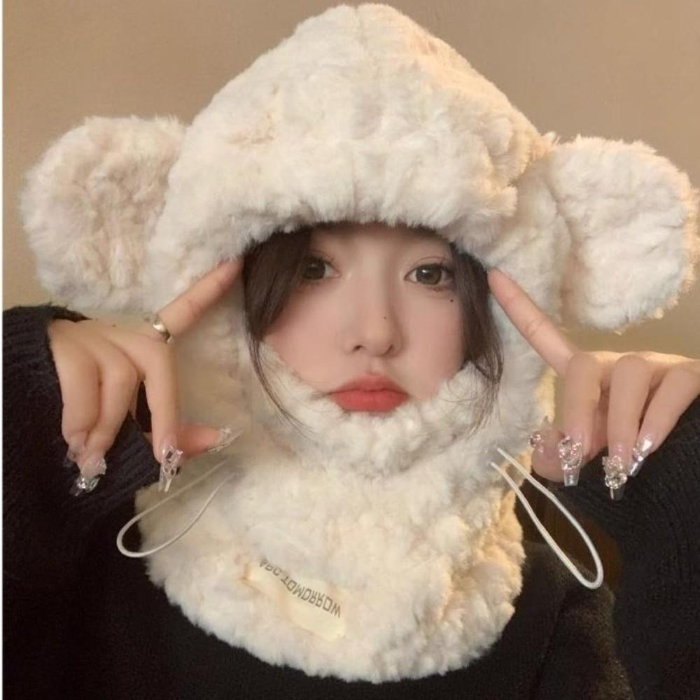 Ear Protection Winter Plush Hat Windproof Girl's Hat Hooded Scarf Fashion Earflap Bonnet Hat