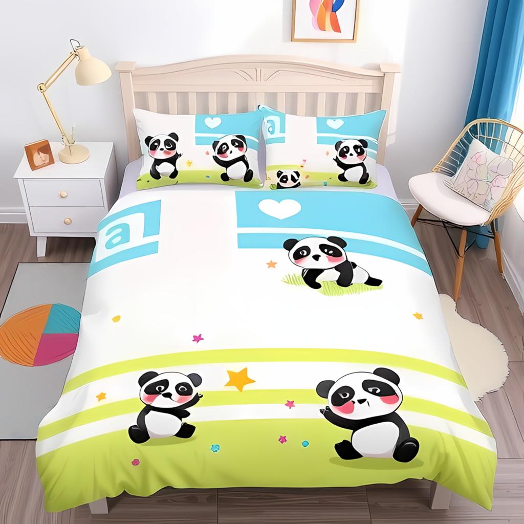 Bettdecke Cartoon Panda Niedlich Liebe Englischer Panda Digitaldruck Bettwäsche Set Geeignet Kinder Kinder Und Erwachsene