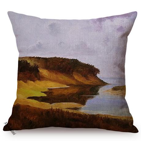 Nordic Rural Landscape Oil Painting Art Sofa Decoration Cushion Cover Rivers Scenery Style Car Chair Throw Pillow Case Cojines
