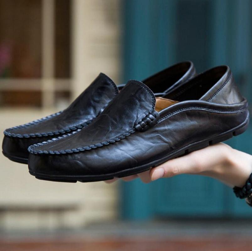 Men Shoes Casual Genuine Leather Mens Loafers Moccasins Designer Slip On Boat Shoes High Quality Chaussure Homme Plus Size 37-46