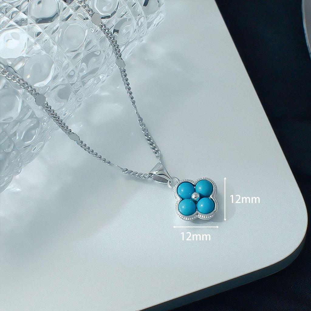 Imitation Turquoise Lucky Four Leaf Clover Copper Clavicle Chain Minimalist