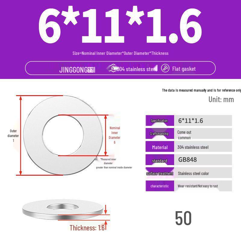 Zesílená plochá podložka/distanční kroužek z nerezové oceli 304 M4 M5 M6 M8