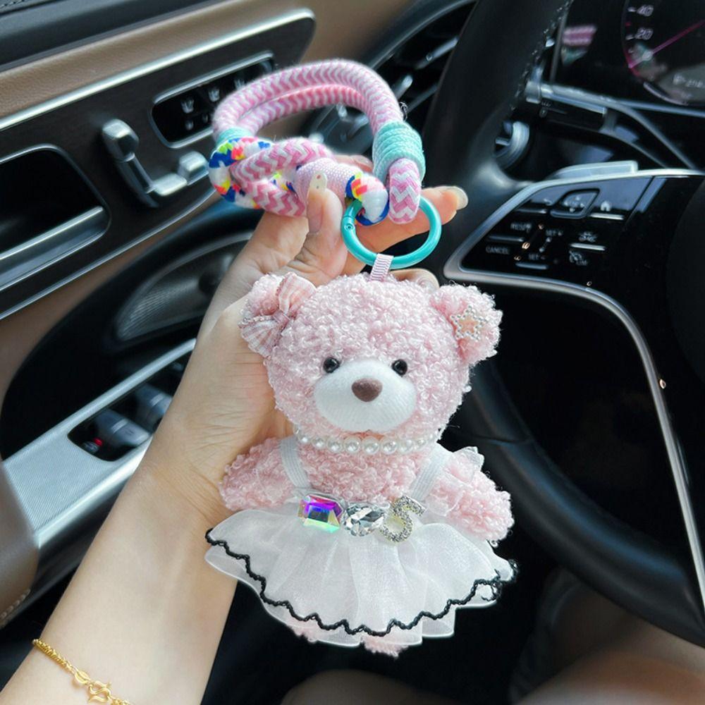 Cute Cartoon Puffy Skirt Little Bear Keychain Soft Bag Charm Trend Plush Doll Pendant Bag Pendant