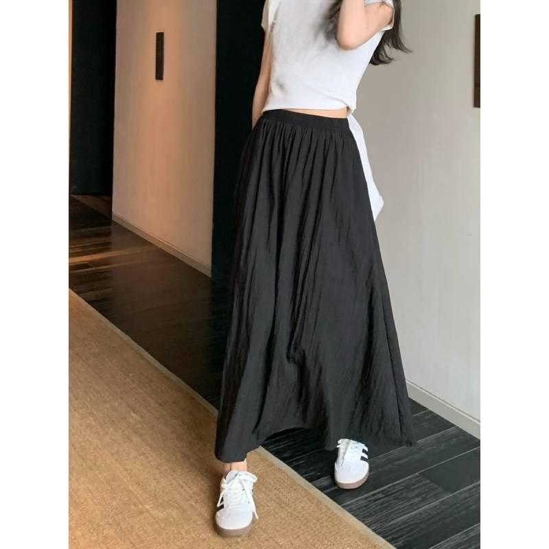 Baumwollmischung Plissierter Midi-Rock Mit Hoher Taille Für Damen Frühling