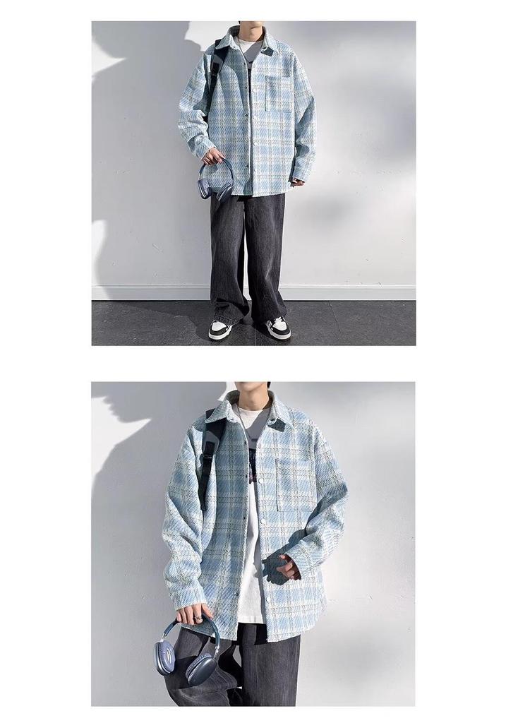 Autumn Men's Trendy Knit Plaid Jacket - Versatile, Fashionable, Loose Fit with Couple Lapel Style