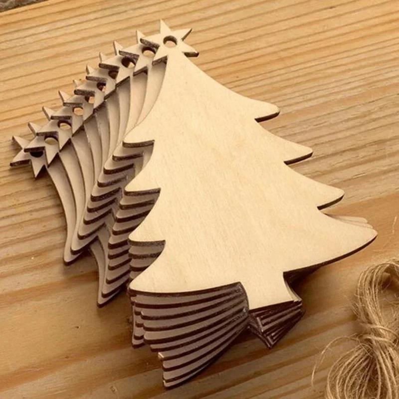 10pcs Wooden Christmas Ball Decoration Painting Blank Wood Slices Ornament Xmas Tree Hanging Pendant Craft Home Decor