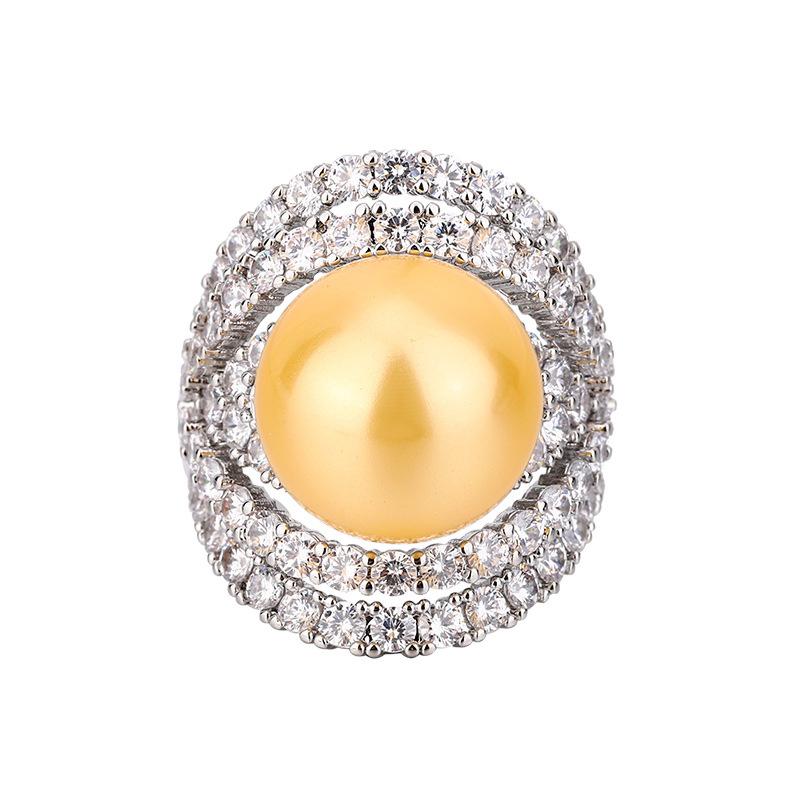 Ring Hua Mei Imitates Pearl Hollow Zircon Internet Famous Style Tahiti Fashion Sense Light Luxury Australian White Jewelry
