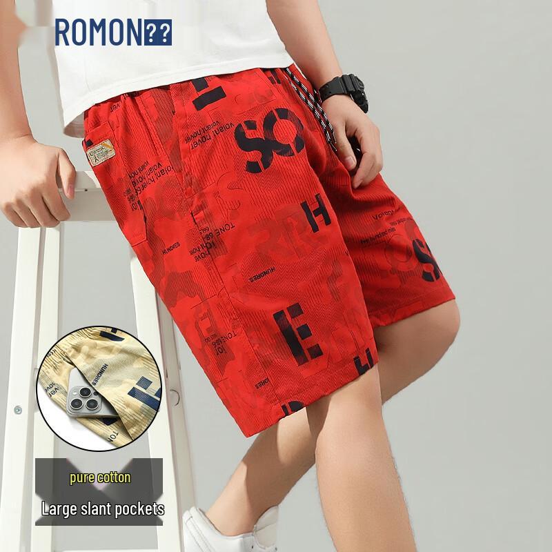 ROMON Men s Plus Size Cotton Printed Casual Beach Shorts 2XL